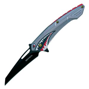 Assisted Open Folding Pocket Knife with Flying Shark Design